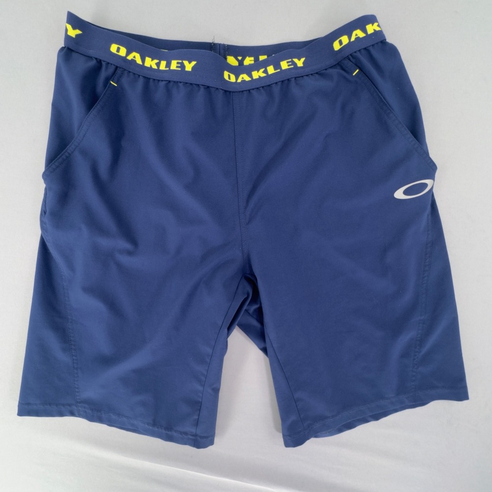 Oakley O-Hydrolix Mens Athletic Shorts Navy Blue Yellow XL Branded Waistband